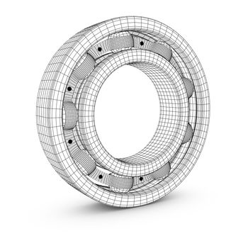 View of ball bearing structures in a cut. 3D render.