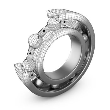 View of ball bearing structures in a cut. 3D render.