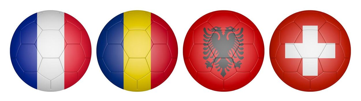 balls with flags of the  Championship, group a,3D rendering.