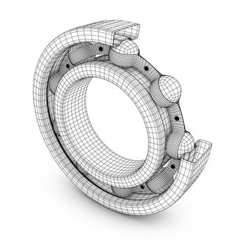 View of ball bearing structures in a cut. 3D render.