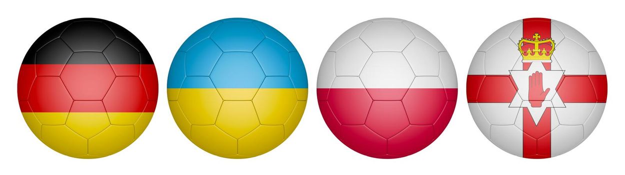 balls with flags of the  Championship, group c,3D rendering.