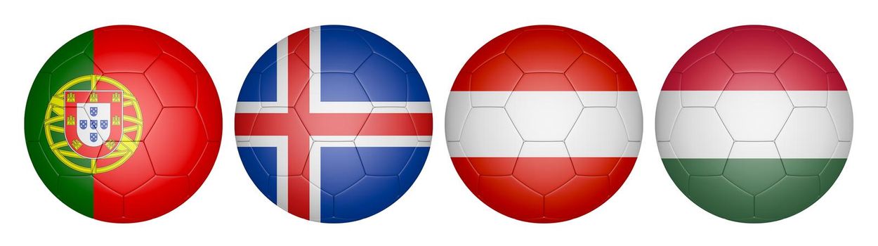 balls with flags of the  Championship, group f,3D rendering.