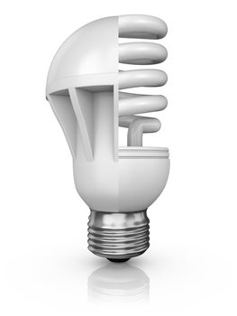 collage of fluorescent and LED bulbs on a white background