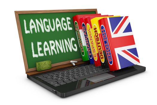 dictionaries and notebook with a board chalk