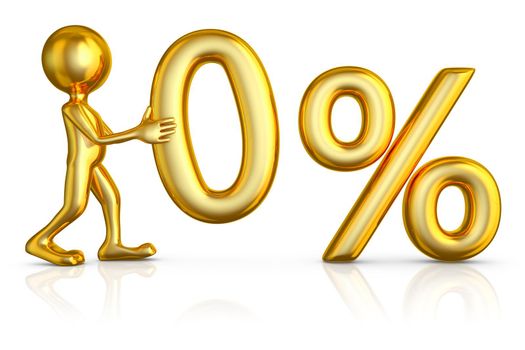 Gold man holding a figure of zero percent