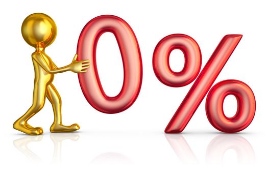 Gold man holding a figure of zero percent