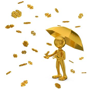 Golden Man with umbrella and dollar sign
