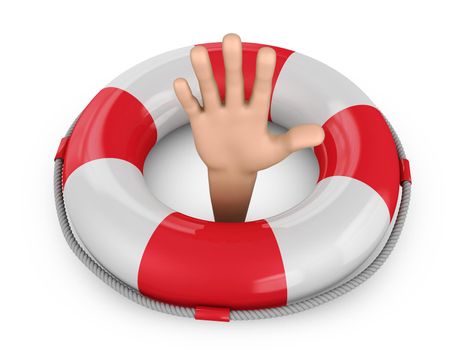 Human hand in a lifebuoy ring. 3d render.