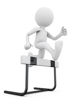 Faceless man jumping over the barrier. 3d render.