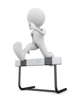 Faceless man jumping over the barrier. 3d render.