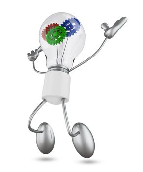 incandescent lamp with colored gears in the jump. 3d render.