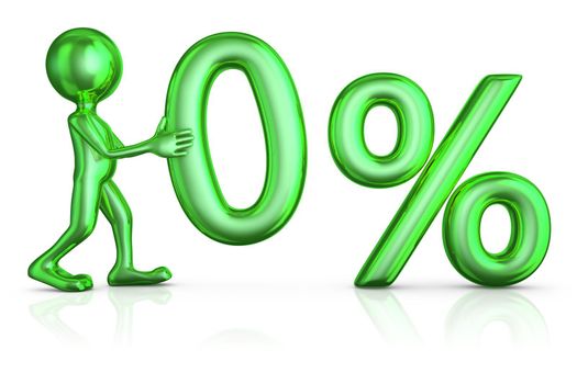 green man holding a figure of zero percent