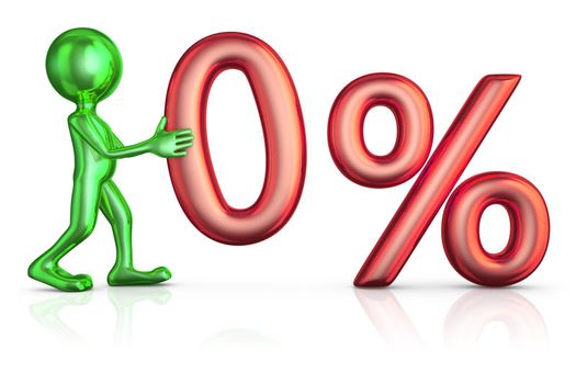 green man holding a figure of zero percent