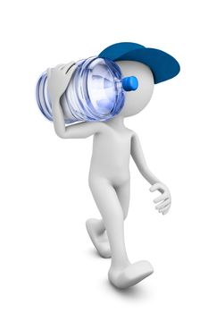a man with a bottle of purified water for drinking. 3D render.
