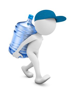 a man with a bottle of purified water for drinking. 3D render.