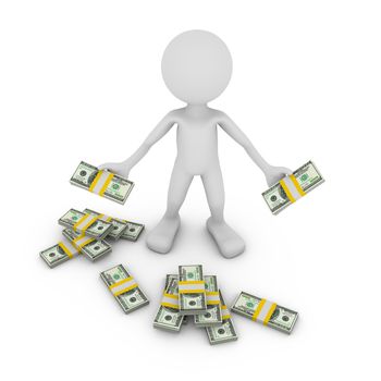 a man with a pack of dollars, 3d render