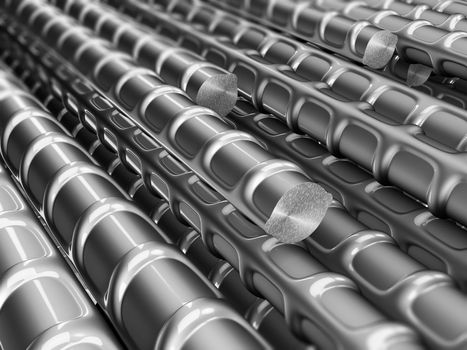 The metal reinforcements close up, 3d render