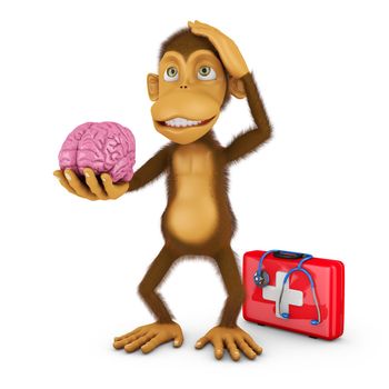 monkey holding a human brain, 3d render
