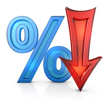 transparent percentages and arrow on a white background, 3d render