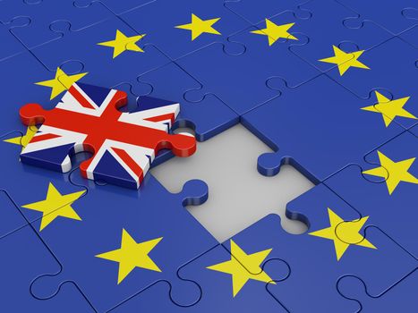 puzzle with a flag of the European Union and the United Kingdom.3D render.