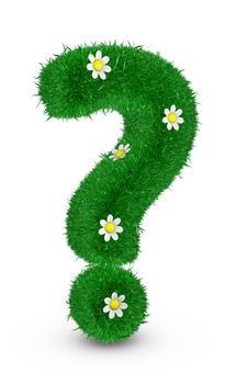 Question mark covered grass and flowers, 3d render.