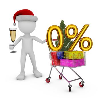 Santa holding a trolley in which the figure of percent