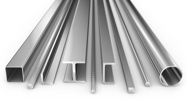 steel products for construction on a white background