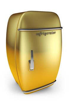 swollen retro a refrigerator golden color on a white background