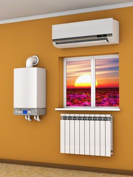 climatic equipment on the wall near a window