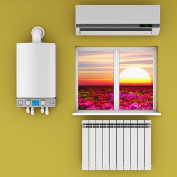 climatic equipment on the wall near a window