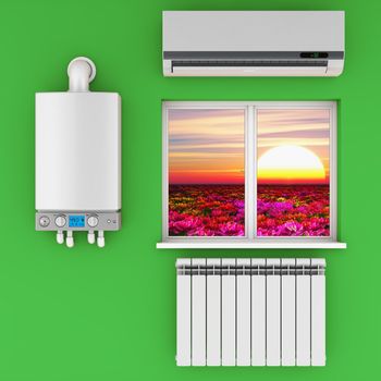 climatic equipment on the wall near a window