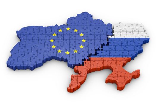 puzzle in the shape of the borders of Ukraine. 3d render.