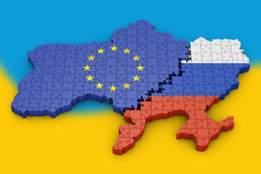 puzzle in the shape of the borders of Ukraine. 3d render.