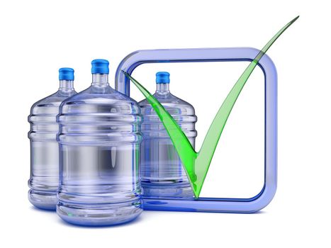 Three bottles with purified water to drink. 3D render.