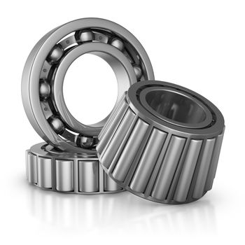 Various bearings on a white background. 3D render.