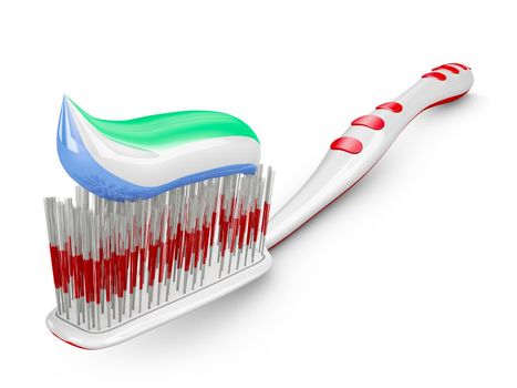 toothbrush with toothpaste on a white background