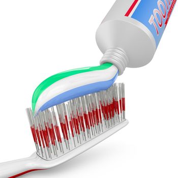 toothbrushes near the a tube of toothpaste.3D render.