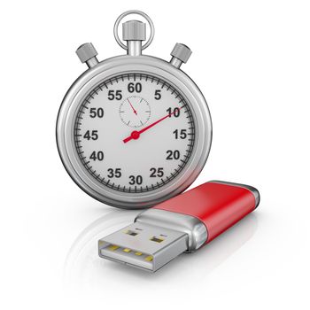 usb drive and a stopwatch on a white background