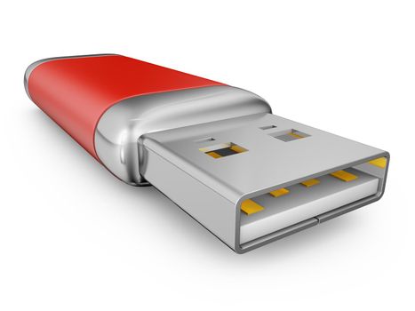 usb drive of red color on a white background