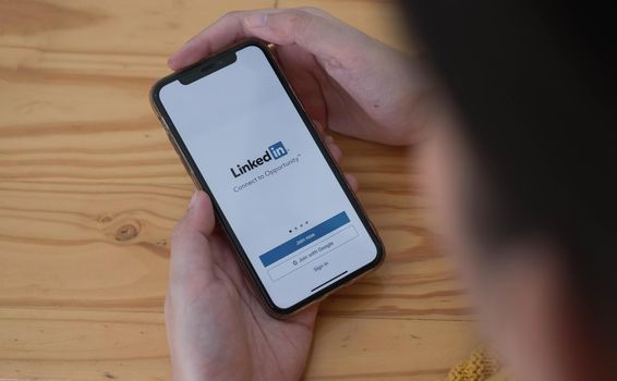 CHIANG MAI, THAILAND - JUNE 7, 2020: iPhone Xs with LinkedIn application on the screen. LinkedIn is a business-oriented social networking service.