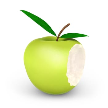 bitten off a green apple 3d render