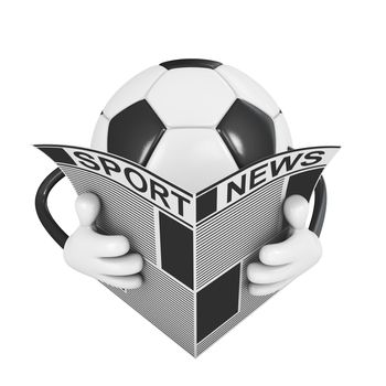 soccer ball reading a newspaper on a white background