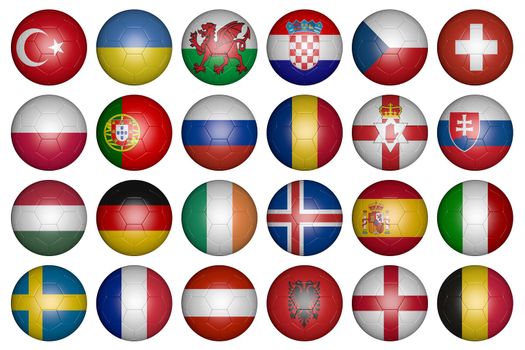 balls with flags of the countries of the European Championship