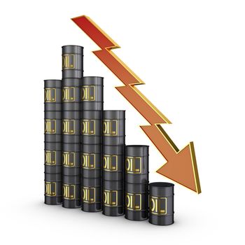 barrels of oil, and the arrow is pointing up