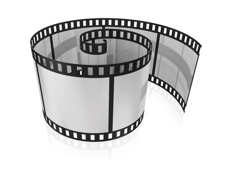 twisted blank film for a camera on a white background