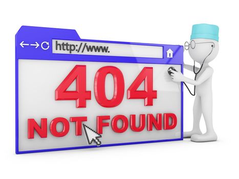 Doctor explores the a web browser with the inscription - 404 Not Found