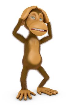 cartoon monkey holding his head his hands, 3d render