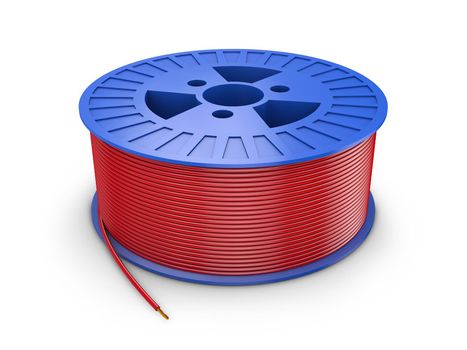 blue plastic coil with red wire, 3d render