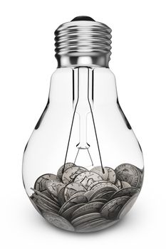 coins inside a the filament lamp bulb