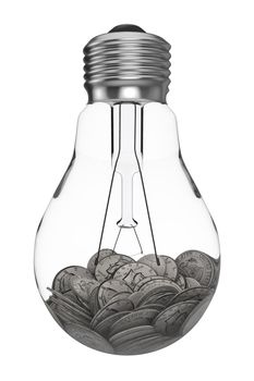 coins inside a the filament lamp bulb